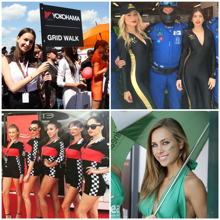 Paddock and grid girls at a motorsport event in New York